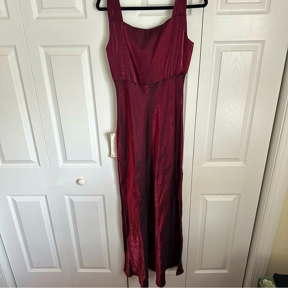 Cachet Vtg Glam Gala Dress Prom Gown Sz 12 Satin Metallic Burgundy Whimsigoth - Picture 3 of 14